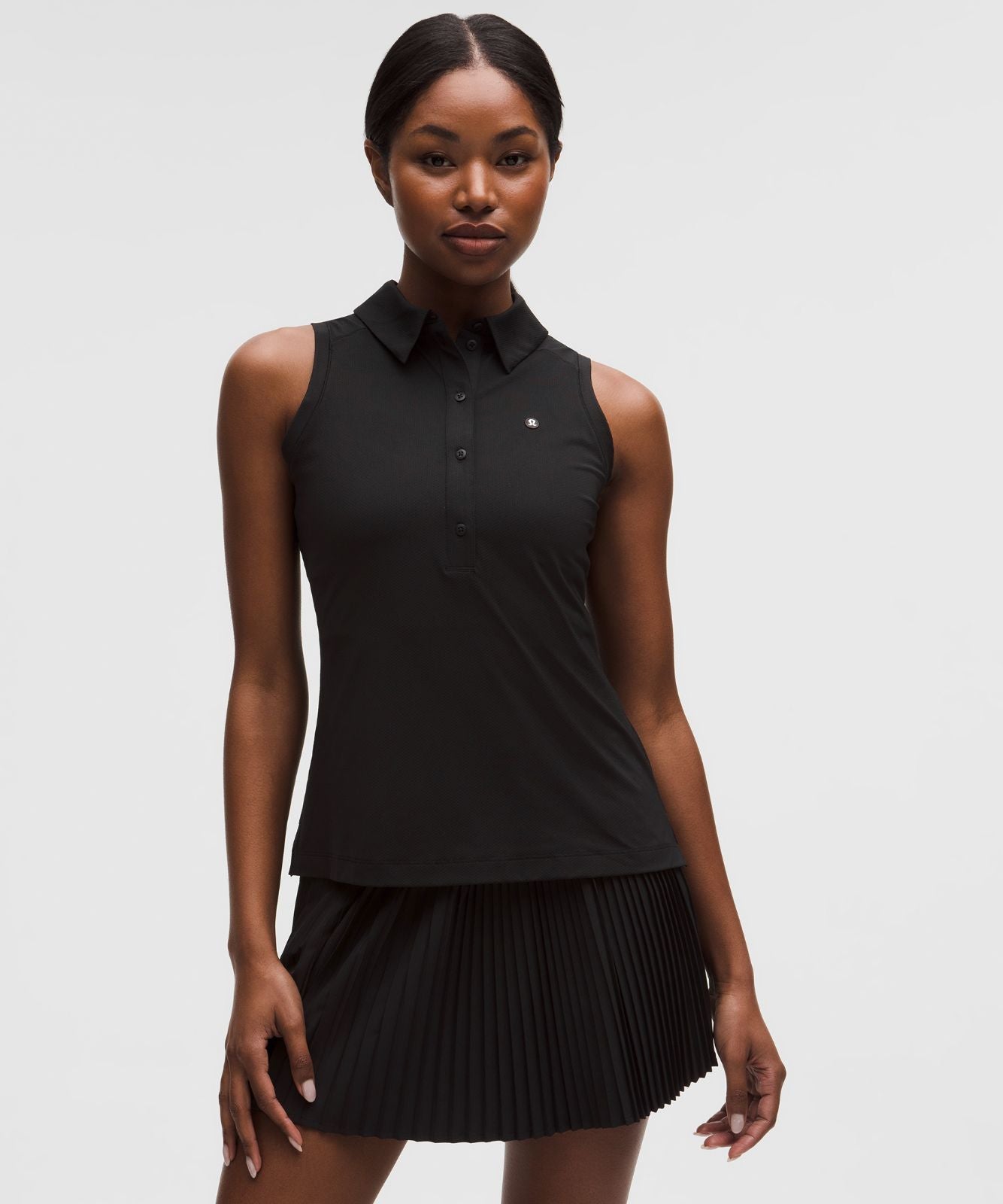 Quick-Dry Sleeveless Polo Shirt Straight Hem *Logo Black
