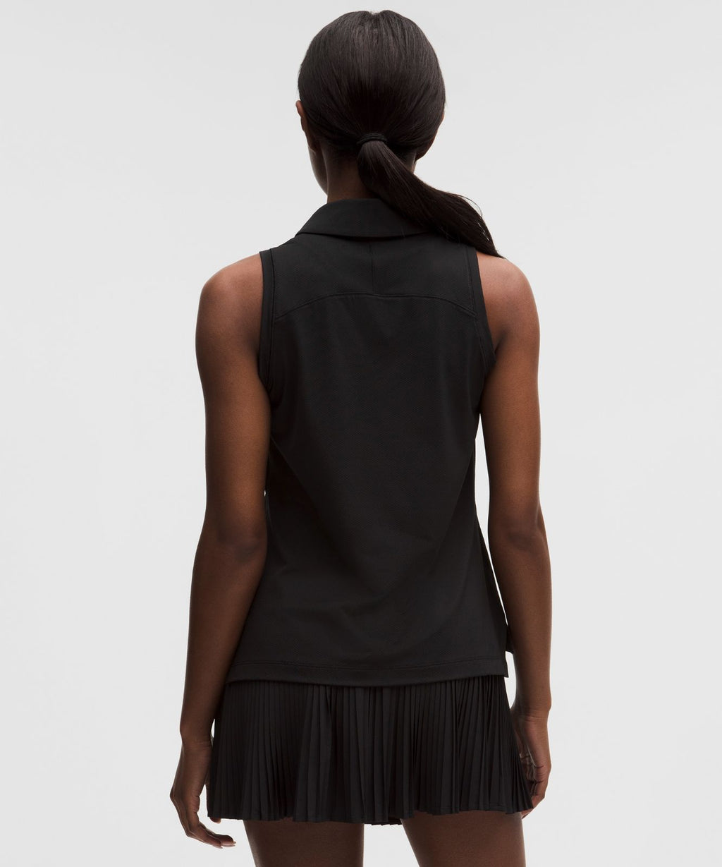 Quick-Dry Sleeveless Polo Shirt Straight Hem *Logo Black