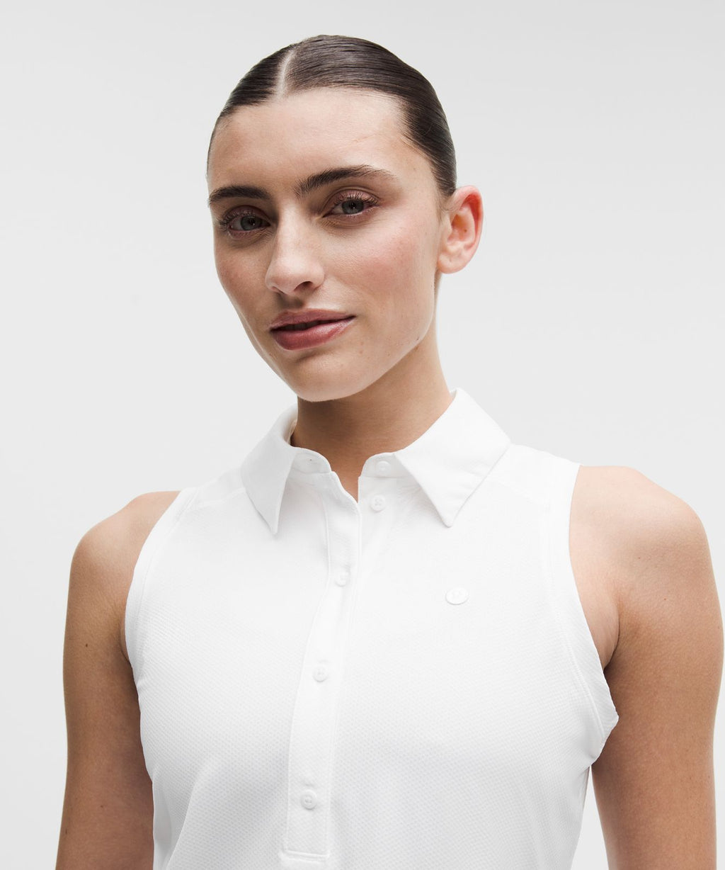 Quick-Dry Sleeveless Polo Shirt Straight Hem *Logo White