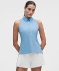 Quick-Dry Sleeveless Polo Shirt Straight Hem *Logo Dreamy Blue