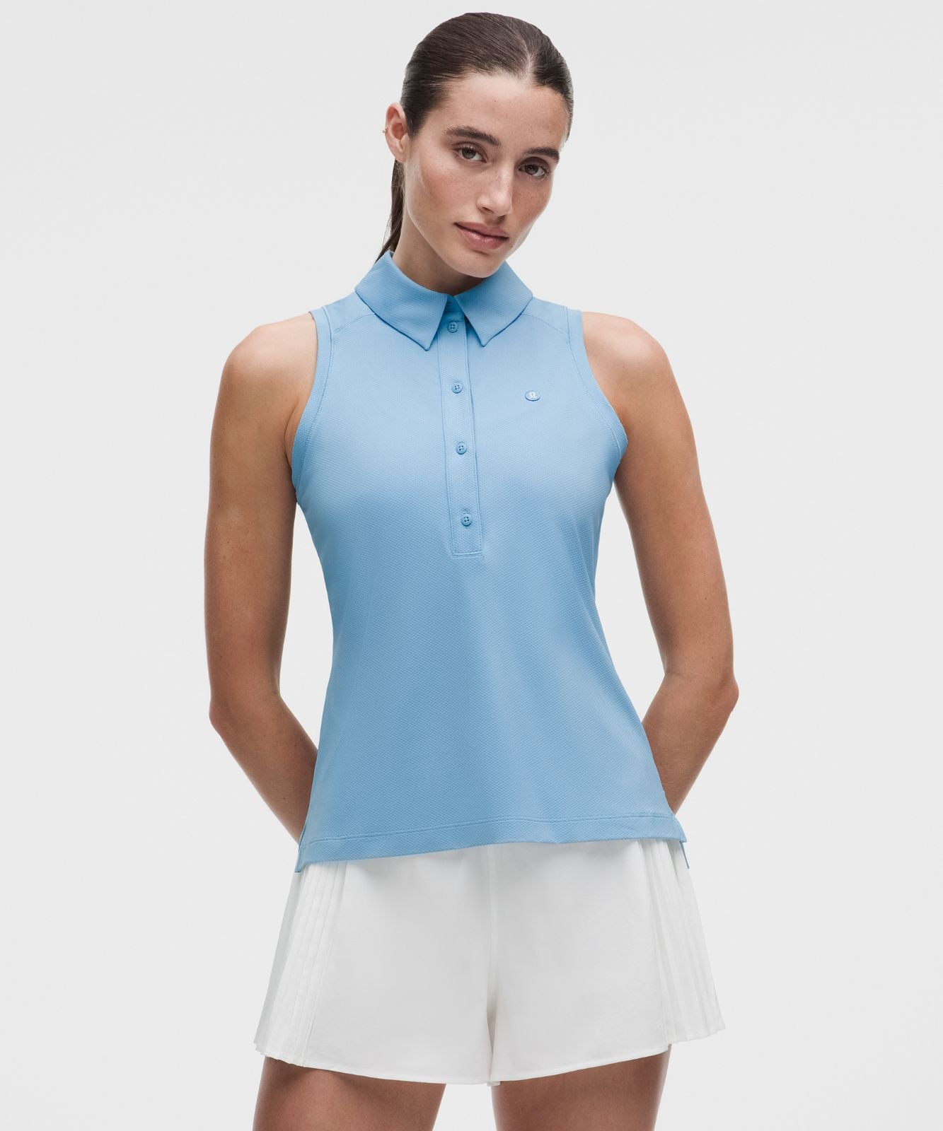 Quick-Dry Sleeveless Polo Shirt Straight Hem *Logo Dreamy Blue
