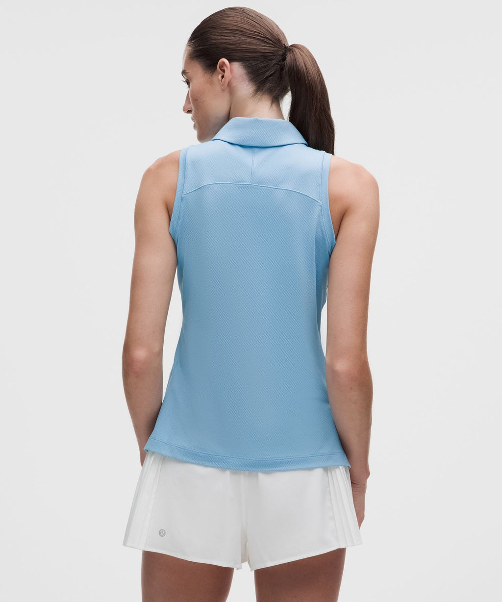 Quick-Dry Sleeveless Polo Shirt Straight Hem *Logo Dreamy Blue