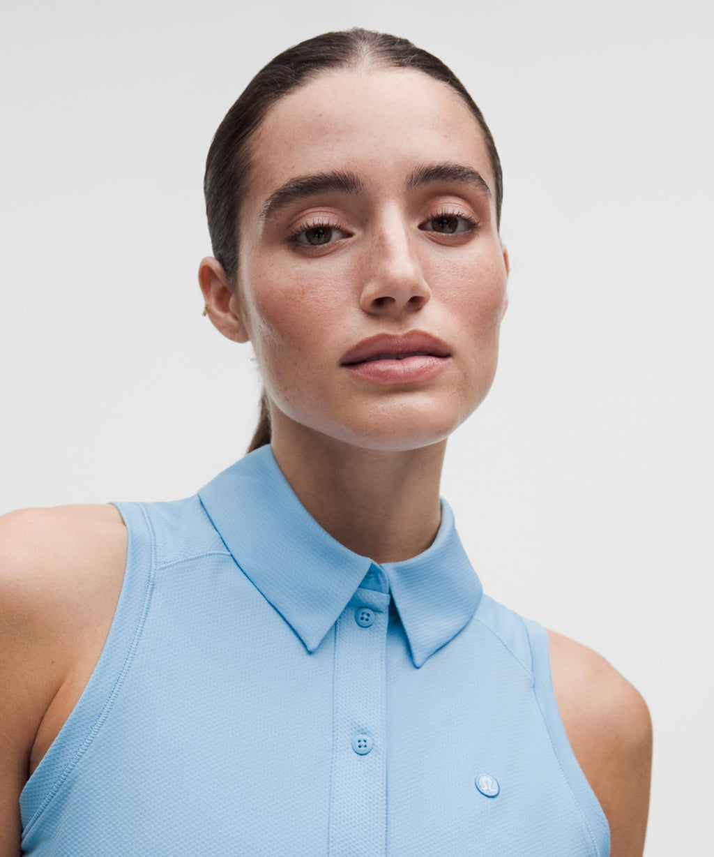 Quick-Dry Sleeveless Polo Shirt Straight Hem *Logo Dreamy Blue