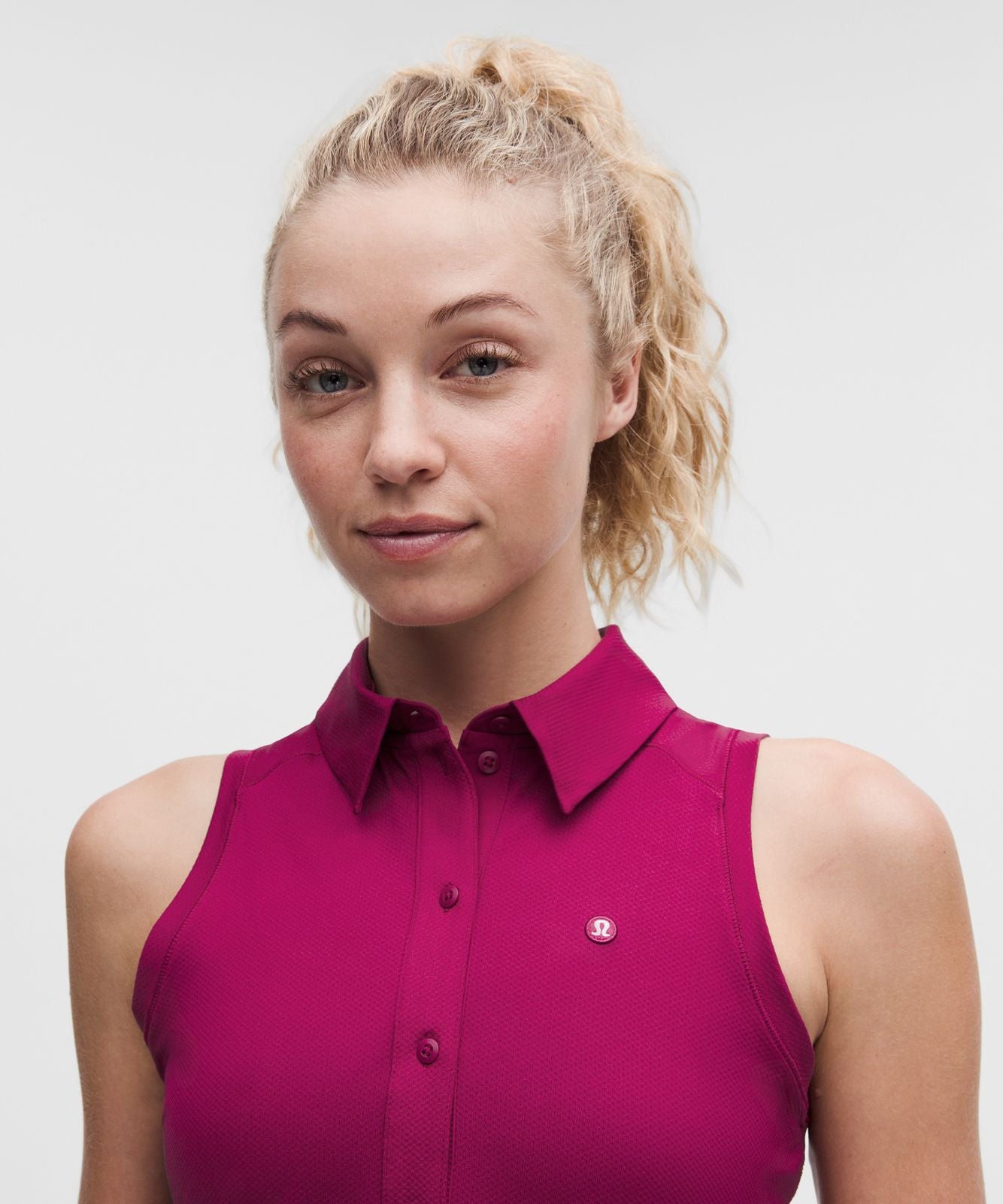 Quick-Dry Sleeveless Polo Shirt Straight Hem *Logo Raspberry Rave