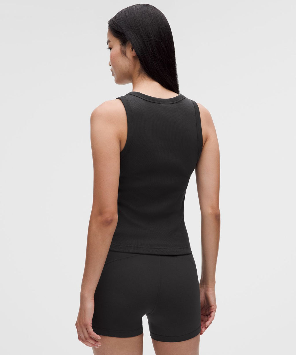 Little Ribbed Scoop-Neck Tank Top Black