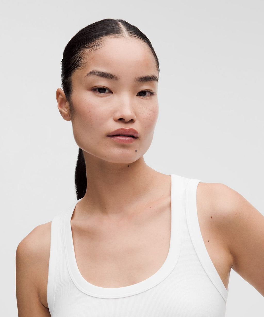 Little Ribbed Scoop-Neck Tank Top White