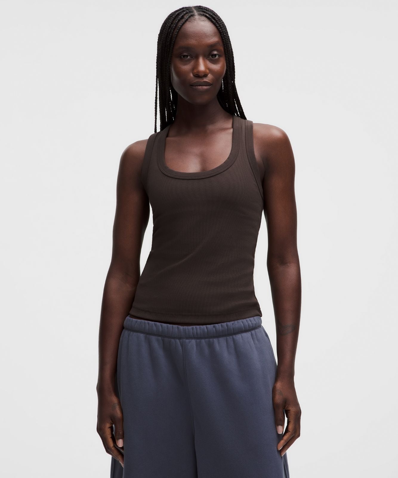 Little Ribbed Scoop-Neck Tank Top Mahogany Muse