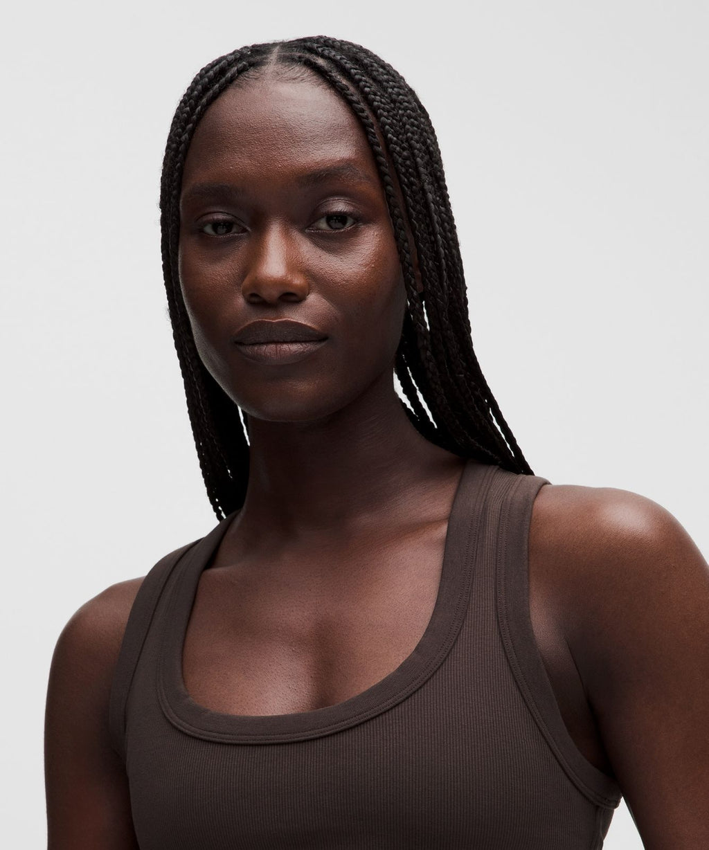 Little Ribbed Scoop-Neck Tank Top Mahogany Muse