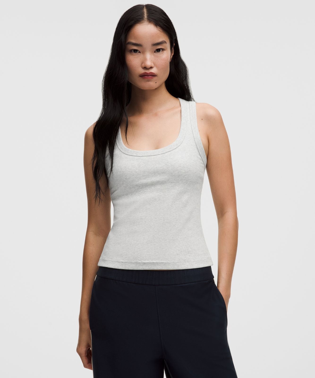 Little Ribbed Scoop-Neck Tank Top Heathered Core Ultra Light Grey