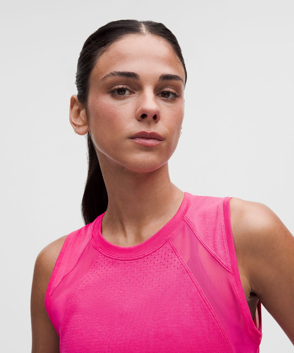 Seamless Mesh-Panelled Tank Top Flamingo Fun Tone