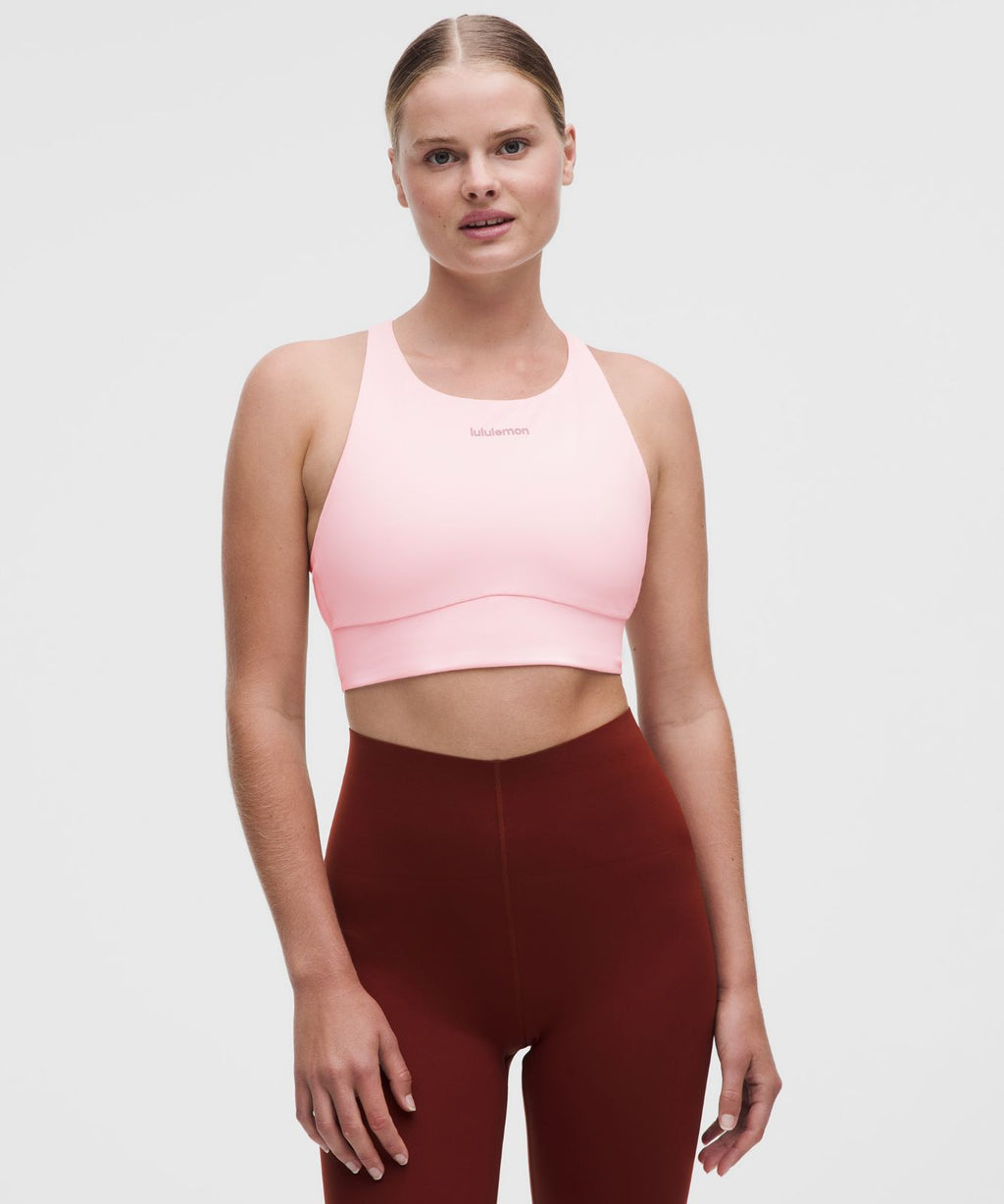 lululemon Energy High-Neck Longline Bra Medium Support, B–D Cups Evolve *Wordmark Pink Pearl