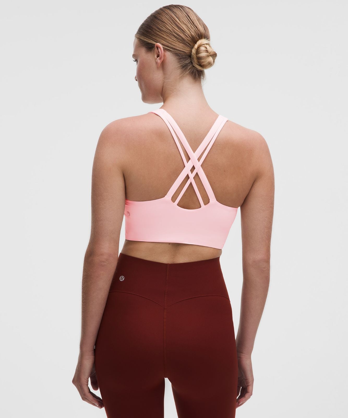 lululemon Energy High-Neck Longline Bra Medium Support, B–D Cups Evolve *Wordmark Pink Pearl