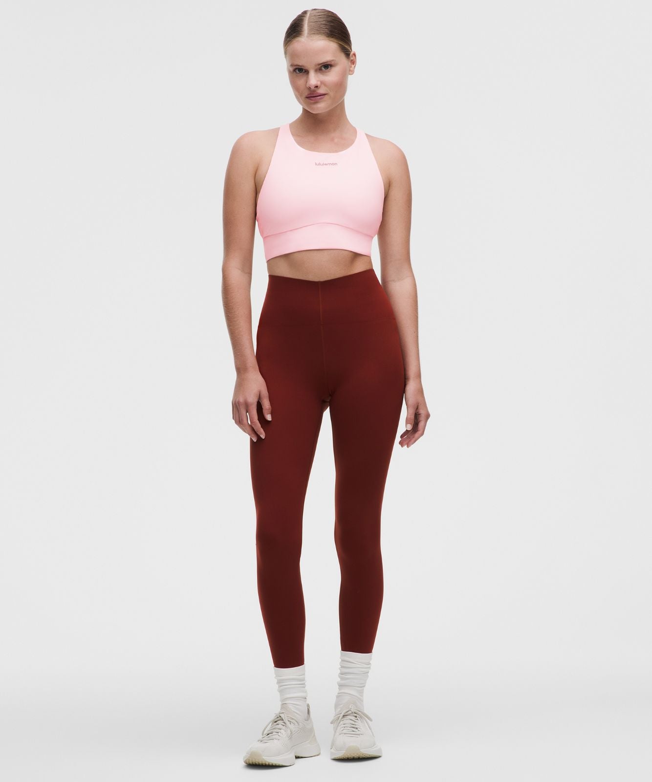 lululemon Energy High-Neck Longline Bra Medium Support, B–D Cups Evolve *Wordmark Pink Pearl
