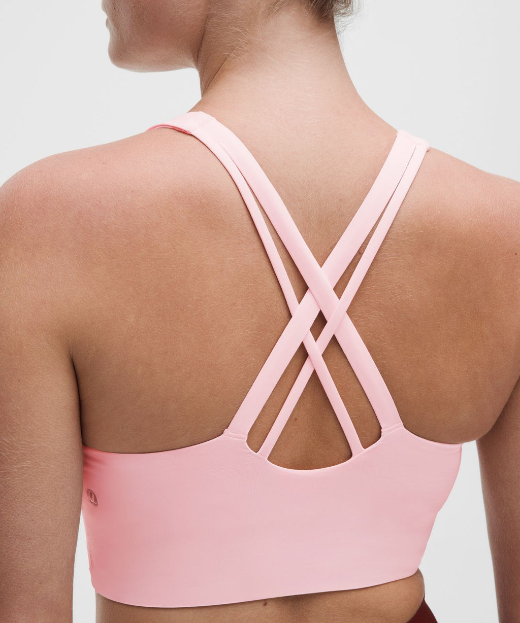 lululemon Energy High-Neck Longline Bra Medium Support, B–D Cups Evolve *Wordmark Pink Pearl