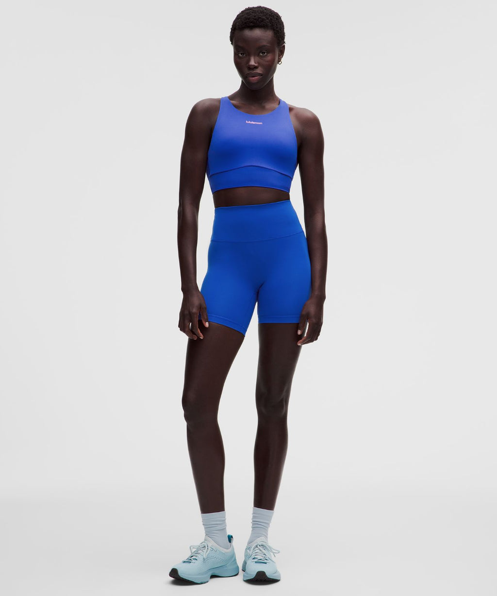 lululemon Energy High-Neck Longline Bra Medium Support, B–D Cups Evolve *Wordmark Beach Ball Blue