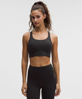 lululemon Energy Longline Bra Medium Support B-D Cups Evolve *Wordmark Black