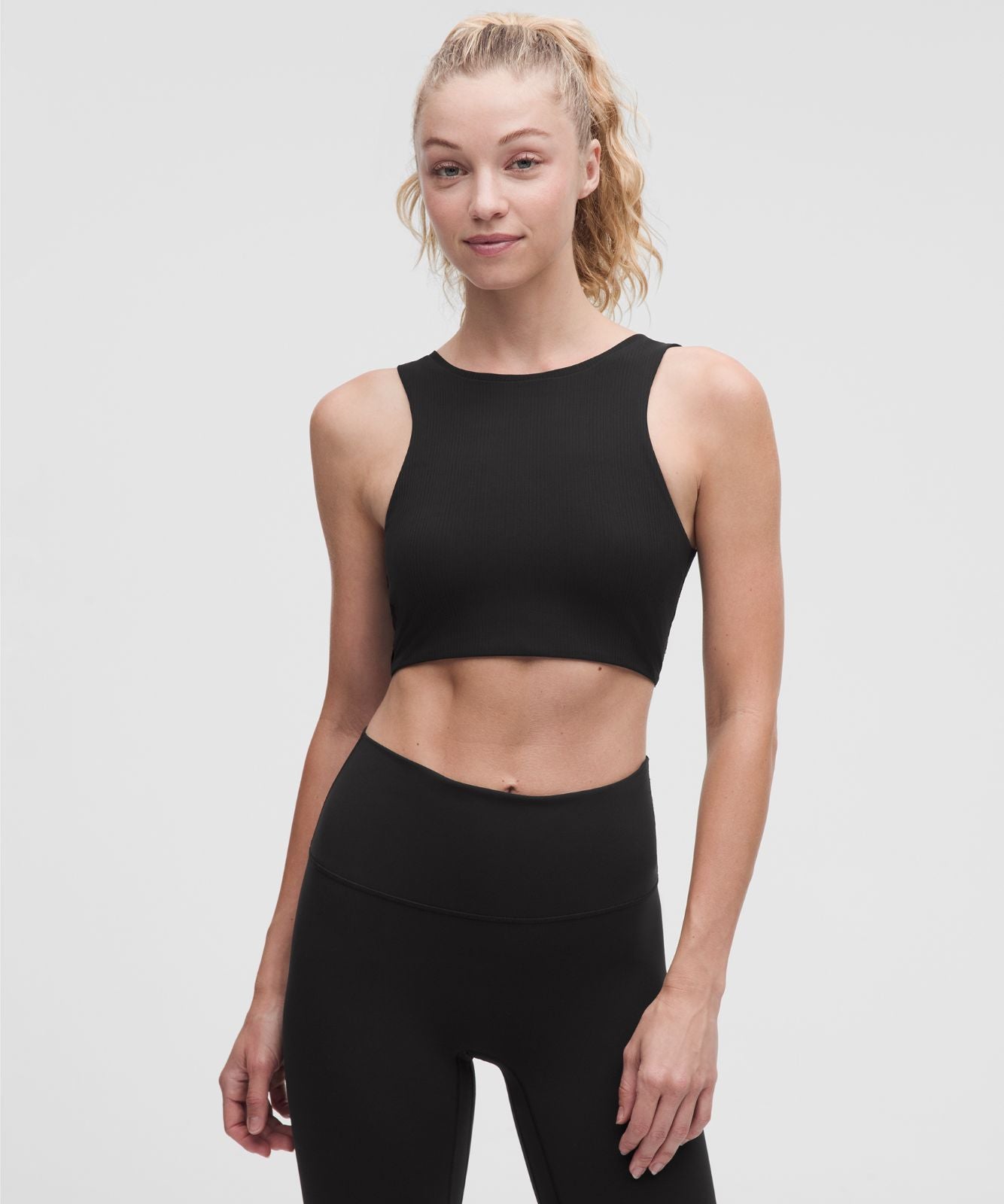 Bend This Ribbed Square-Neck Racerback Bra *Light Support, A-C Cups Black