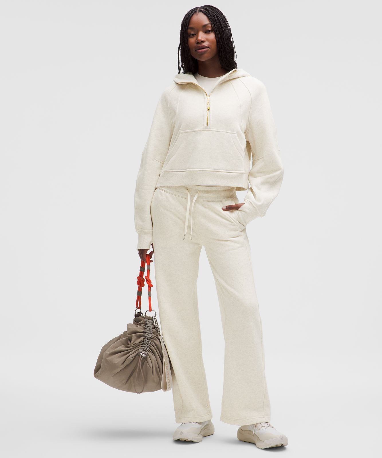 Scuba Oversized Half-Zip Hoodie Heathered Bone/Gold