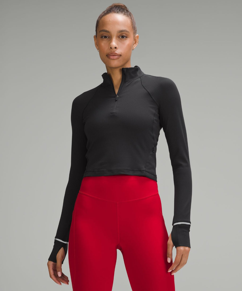 It's Rulu Ribbed Cropped Half Zip Black