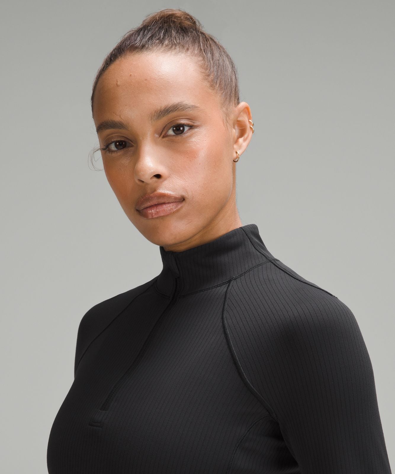 It's Rulu Ribbed Cropped Half Zip Black