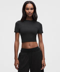 Wundermost Ultra-Soft Nulu Crewneck Cropped T-Shirt Black