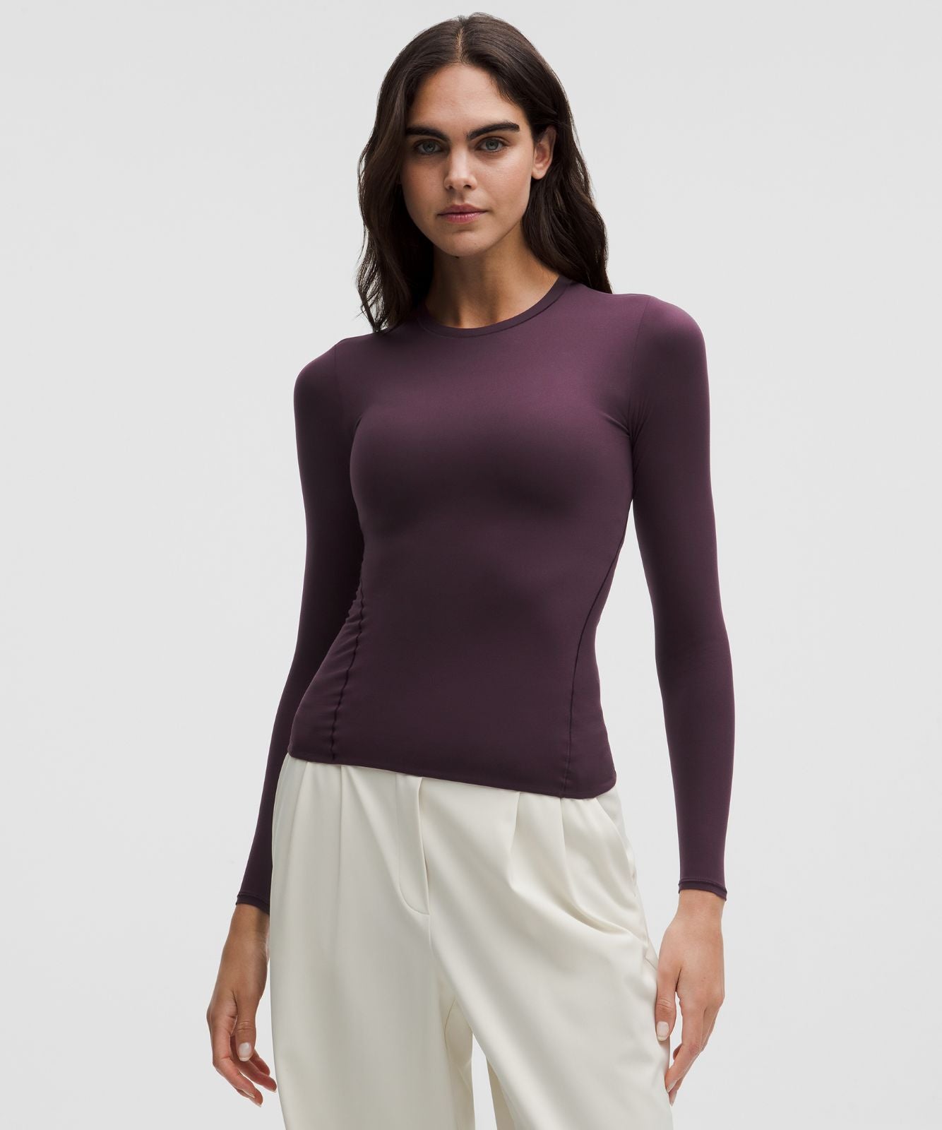 Wundermost Ultra-Soft Nulu Crewneck Long-Sleeve Shirt Black Plum
