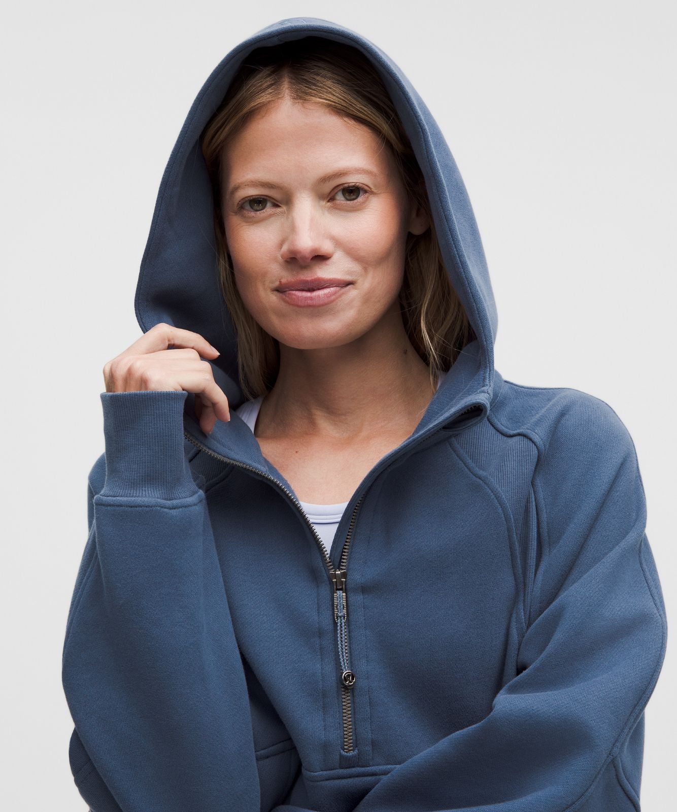 Scuba Oversized Half-Zip Hoodie Blue Twill