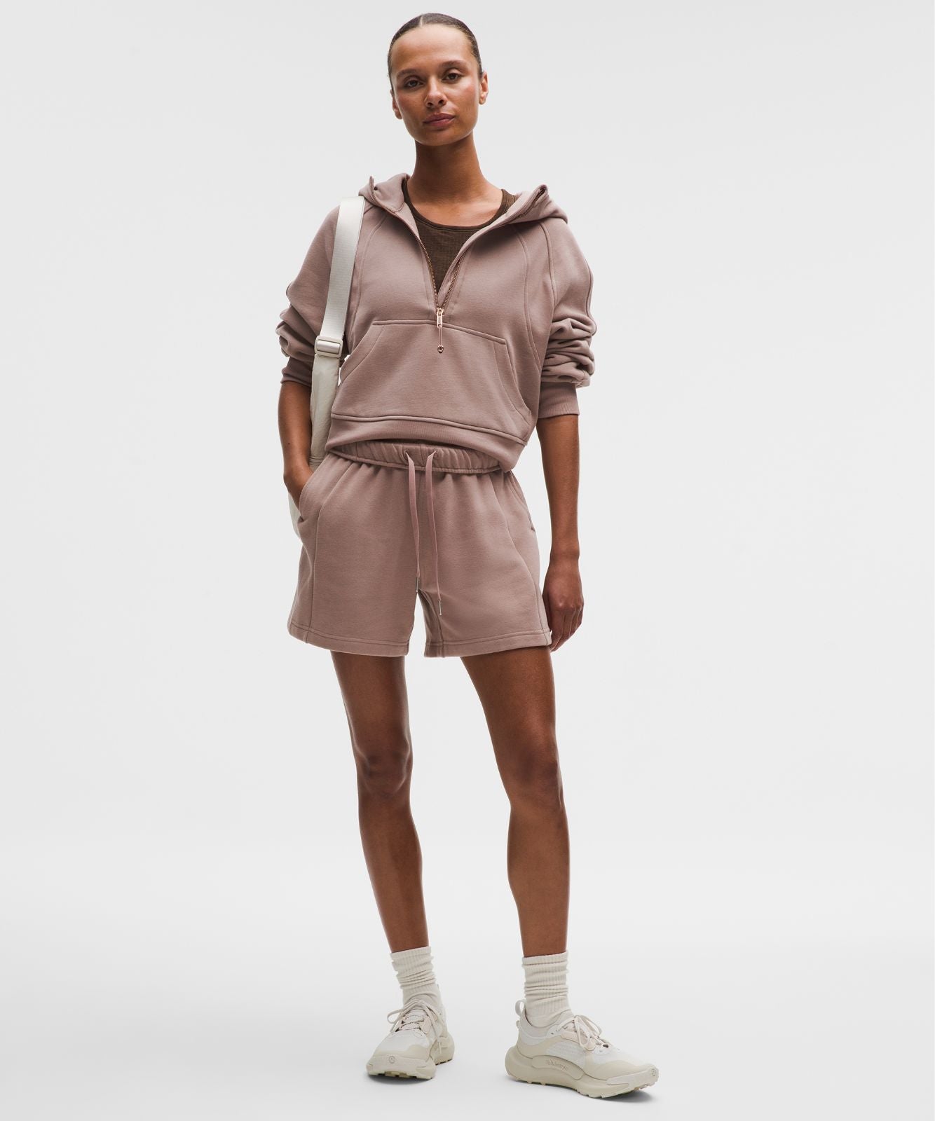 Scuba Oversized Half-Zip Hoodie Ashen Rose/Rose Gold