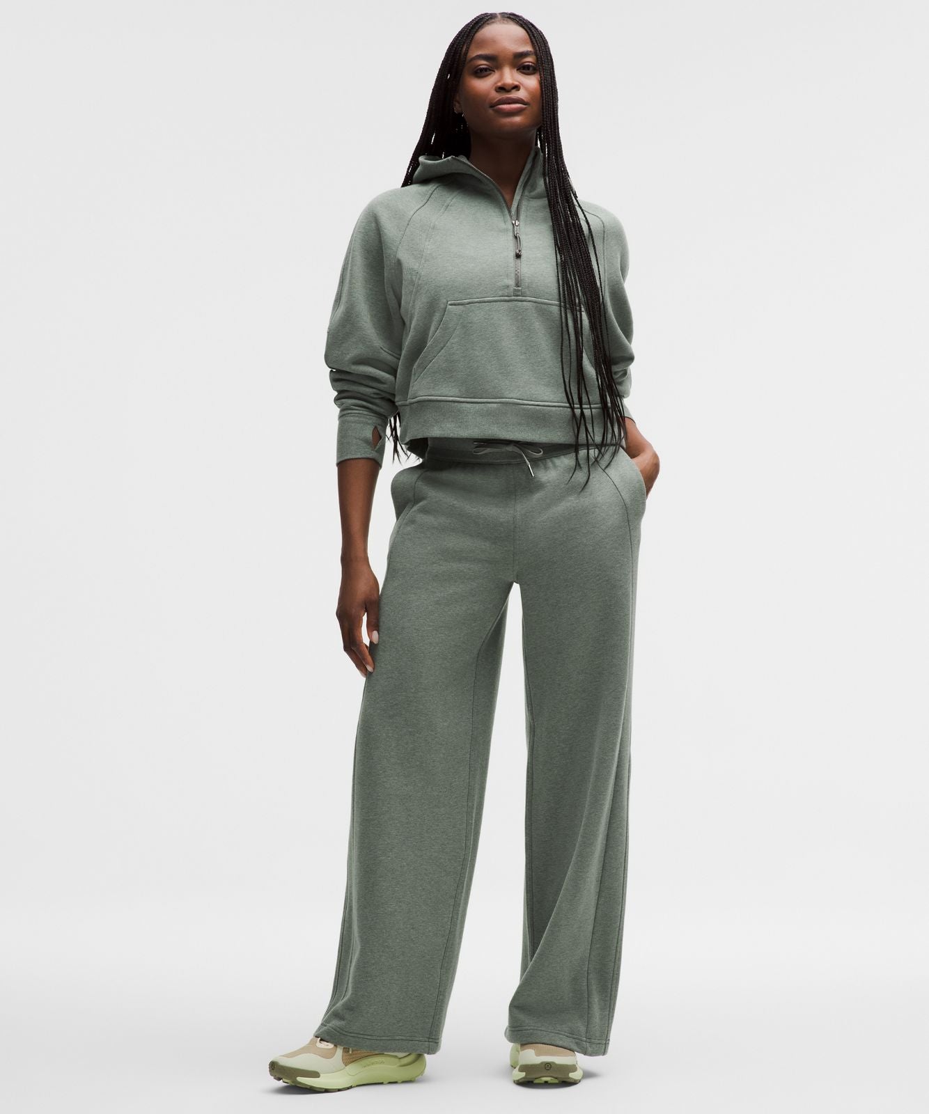 Scuba Oversized Half-Zip Hoodie Heathered Willow Leaf