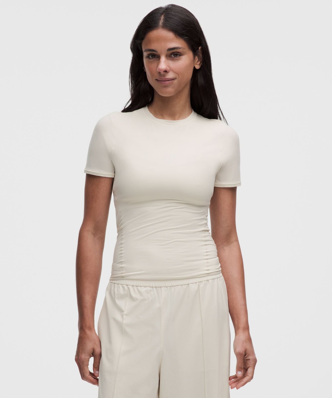 Wundermost Ultra-Soft Nulu Hip-Length Crewneck Shirt Light Ivory