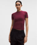 Wundermost Ultra-Soft Nulu Hip-Length Crewneck Shirt Burgundy Bay