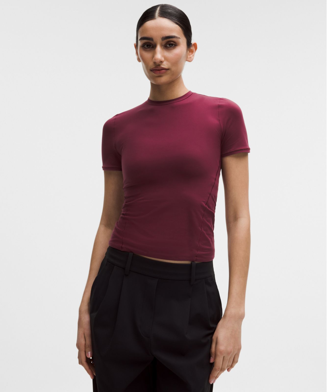 Wundermost Ultra-Soft Nulu Hip-Length Crewneck Shirt Burgundy Bay