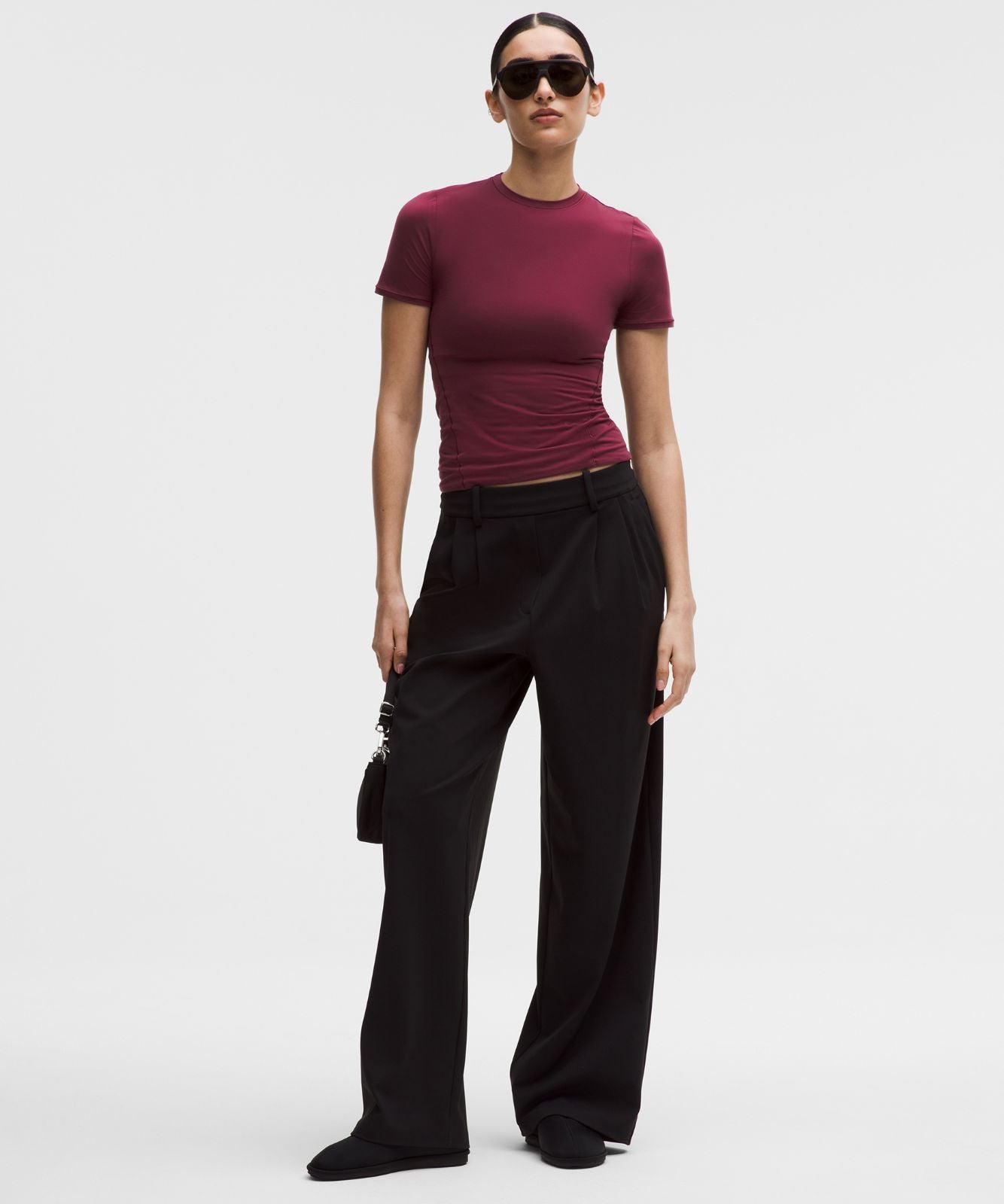 Wundermost Ultra-Soft Nulu Hip-Length Crewneck Shirt Burgundy Bay