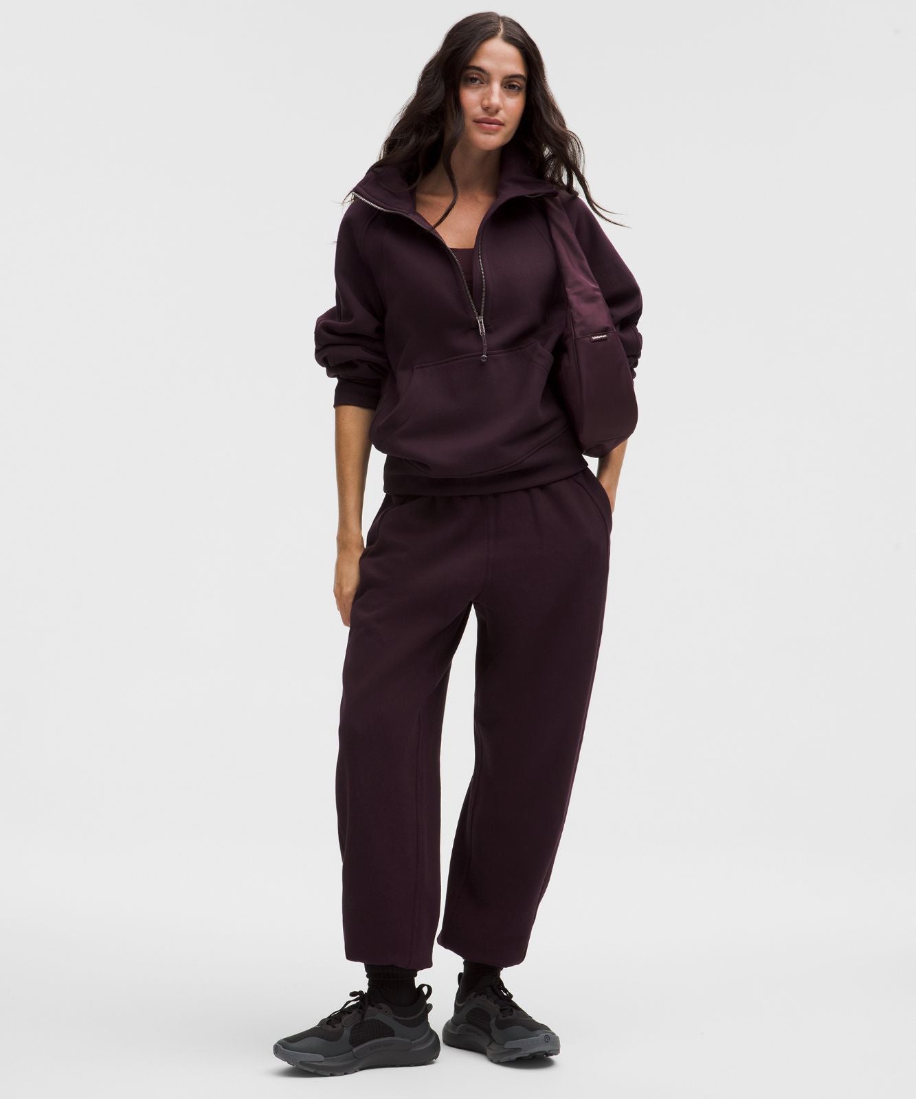 Scuba Oversized Funnel-Neck Half Zip *Long Black Plum