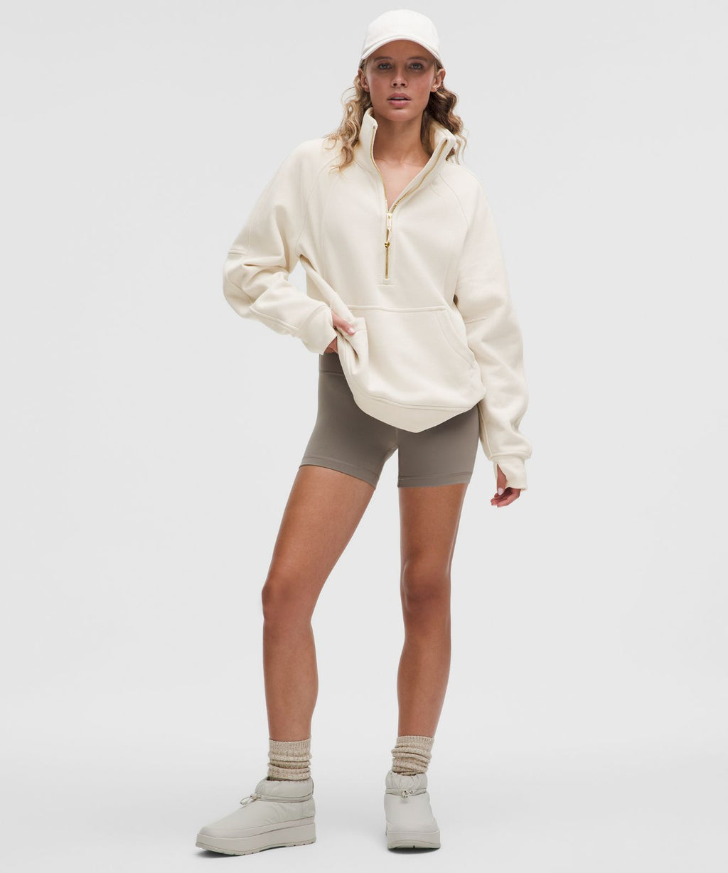 Scuba Oversized Funnel-Neck Half Zip *Long Light Ivory/Gold