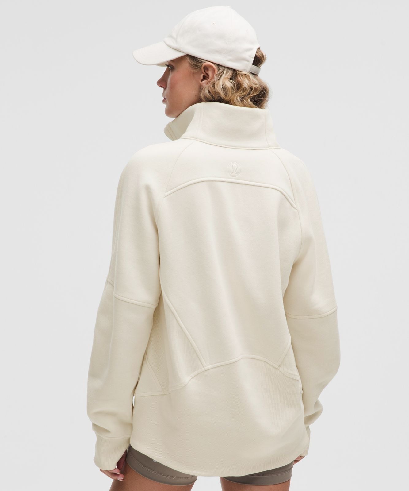 Scuba Oversized Funnel-Neck Half Zip *Long Light Ivory/Gold