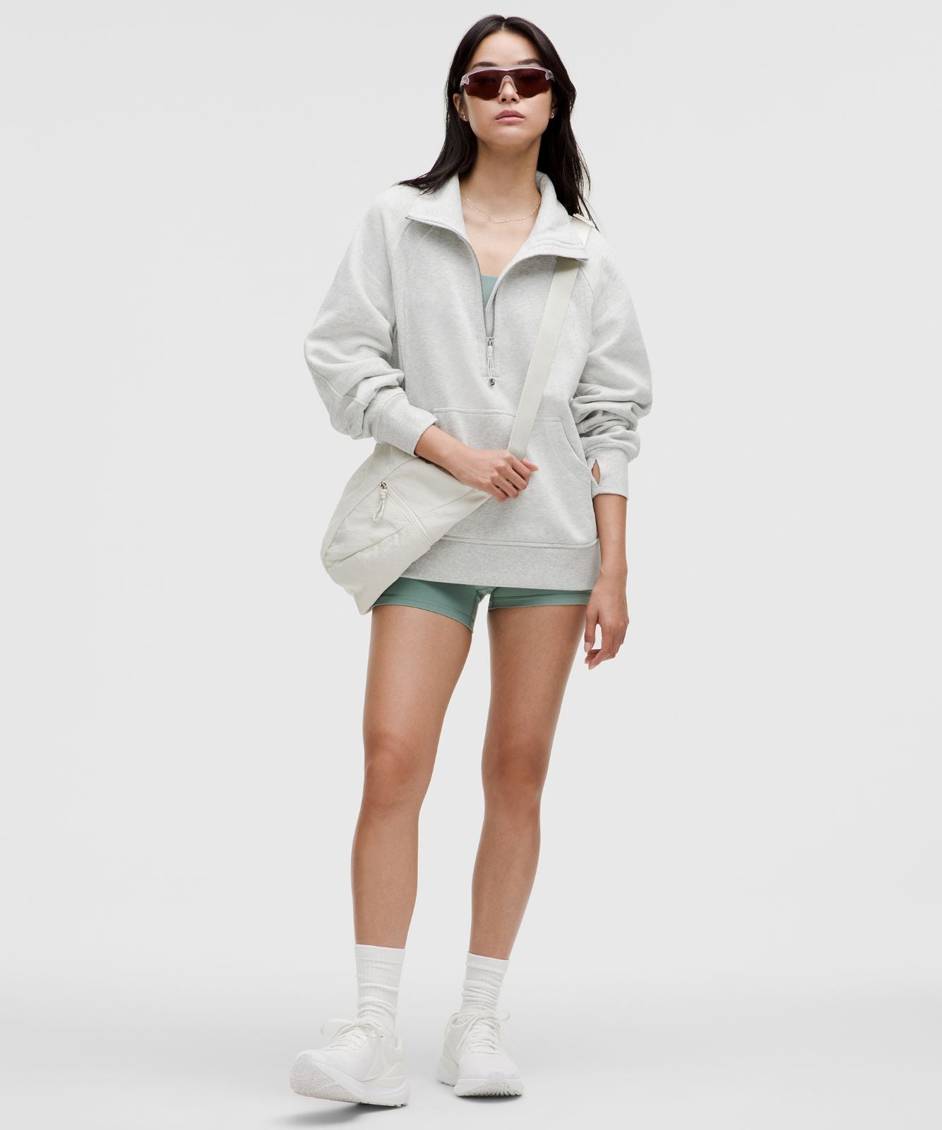 Scuba Oversized Funnel-Neck Half Zip *Long Heathered Core Ultra Light Grey