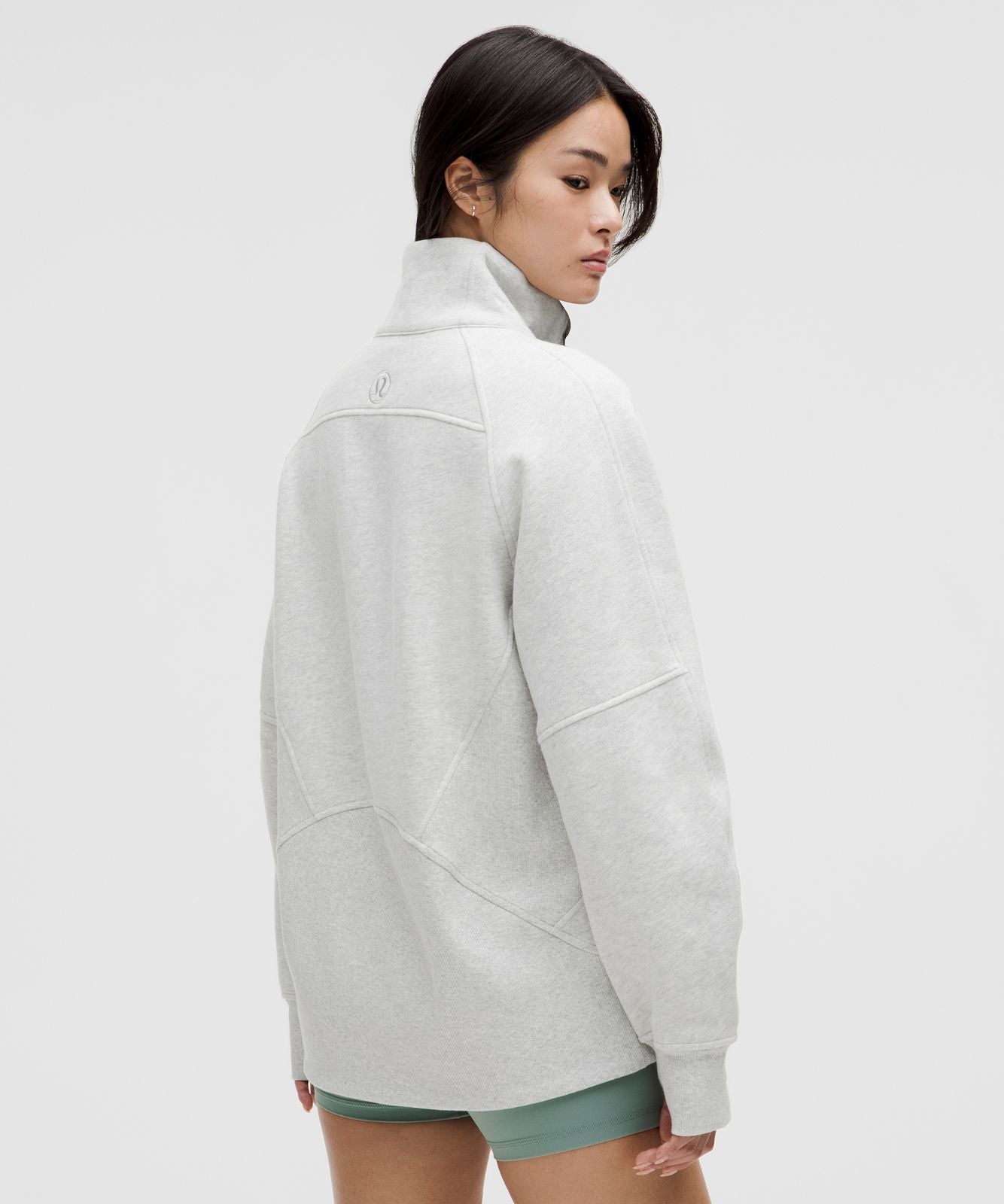 Scuba Oversized Funnel-Neck Half Zip *Long Heathered Core Ultra Light Grey