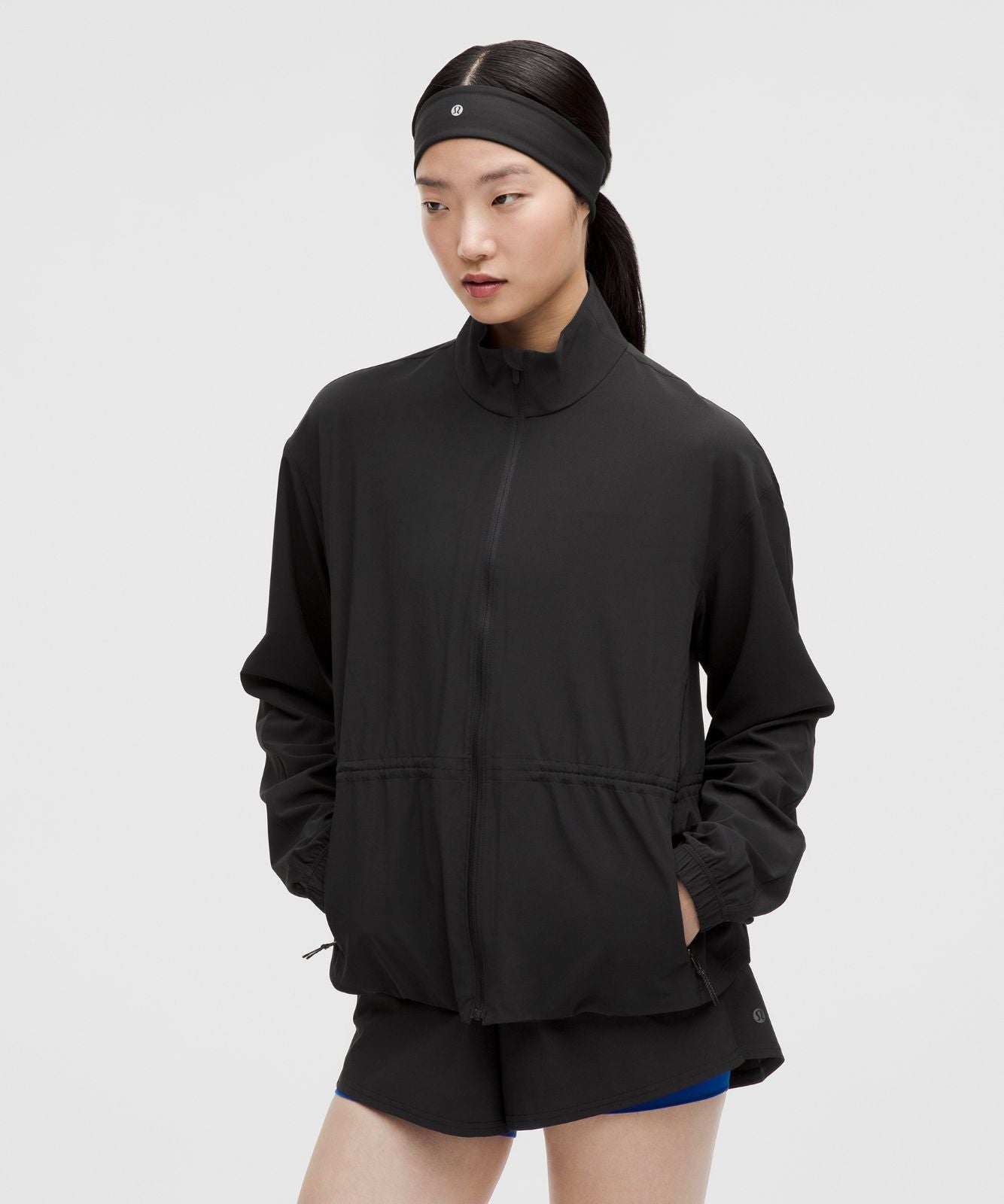 UV-Protective Cinch-Waist Running Jacket Black