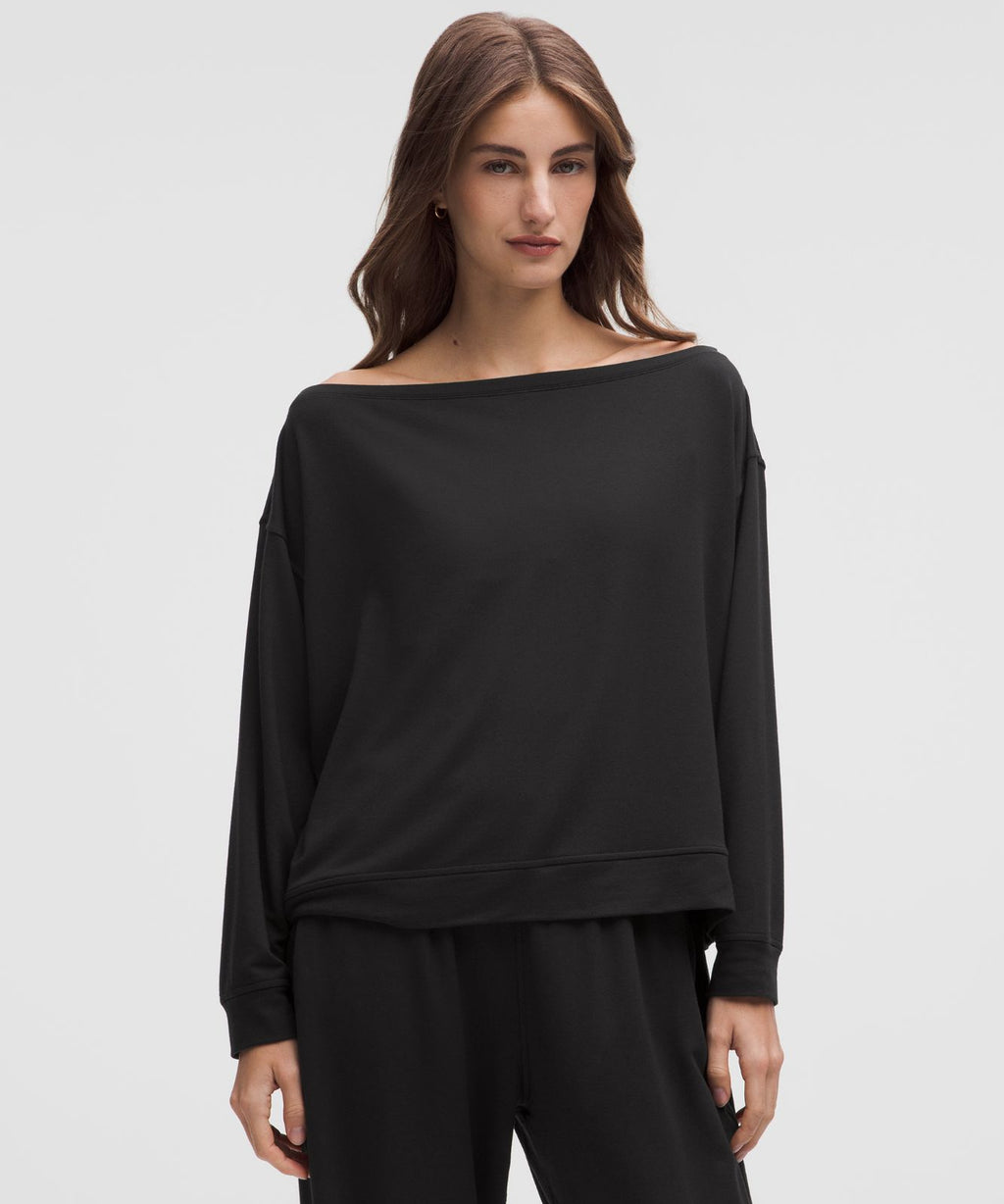 BeCalm Oversized Boatneck Long-Sleeve Shirt Black