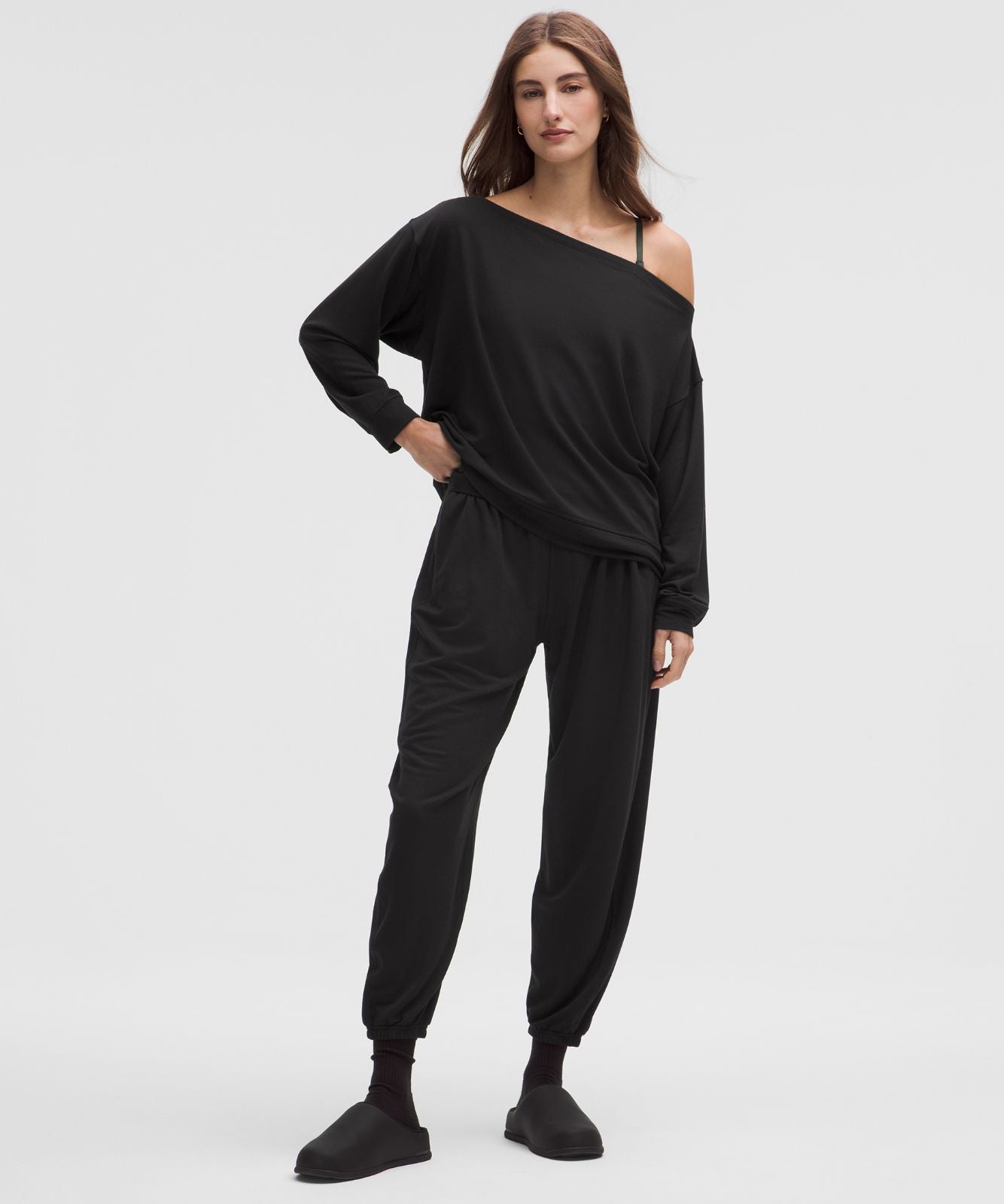 BeCalm Oversized Boatneck Long-Sleeve Shirt Black