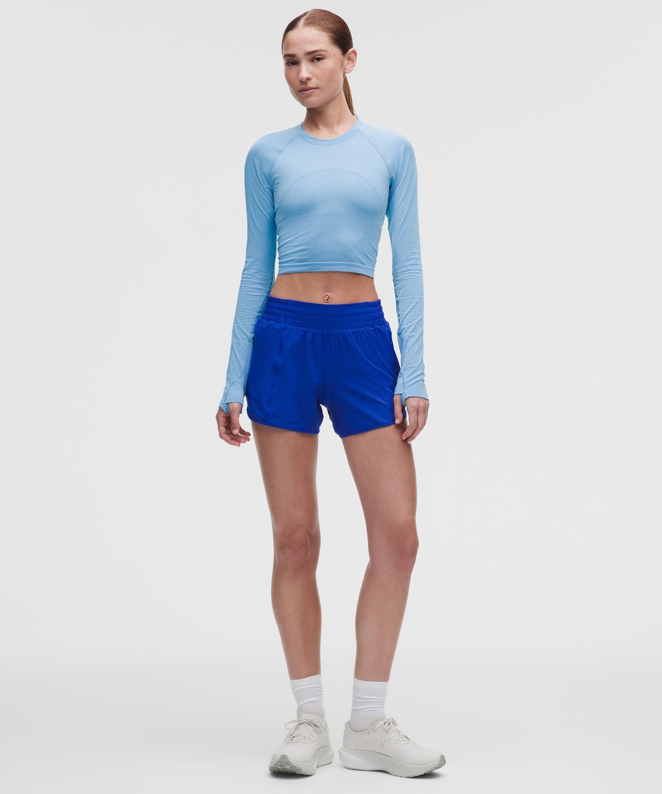 Swiftly Tech Cropped Long-Sleeve Shirt 2.0 Spandex Stripe Ocean Wave/White