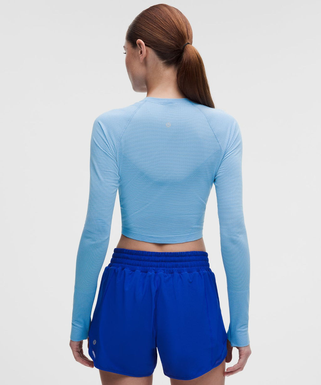Swiftly Tech Cropped Long-Sleeve Shirt 2.0 Spandex Stripe Ocean Wave/White