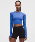 Swiftly Tech Cropped Long-Sleeve Shirt 2.0 Spandex Stripe Beach Ball Blue/White