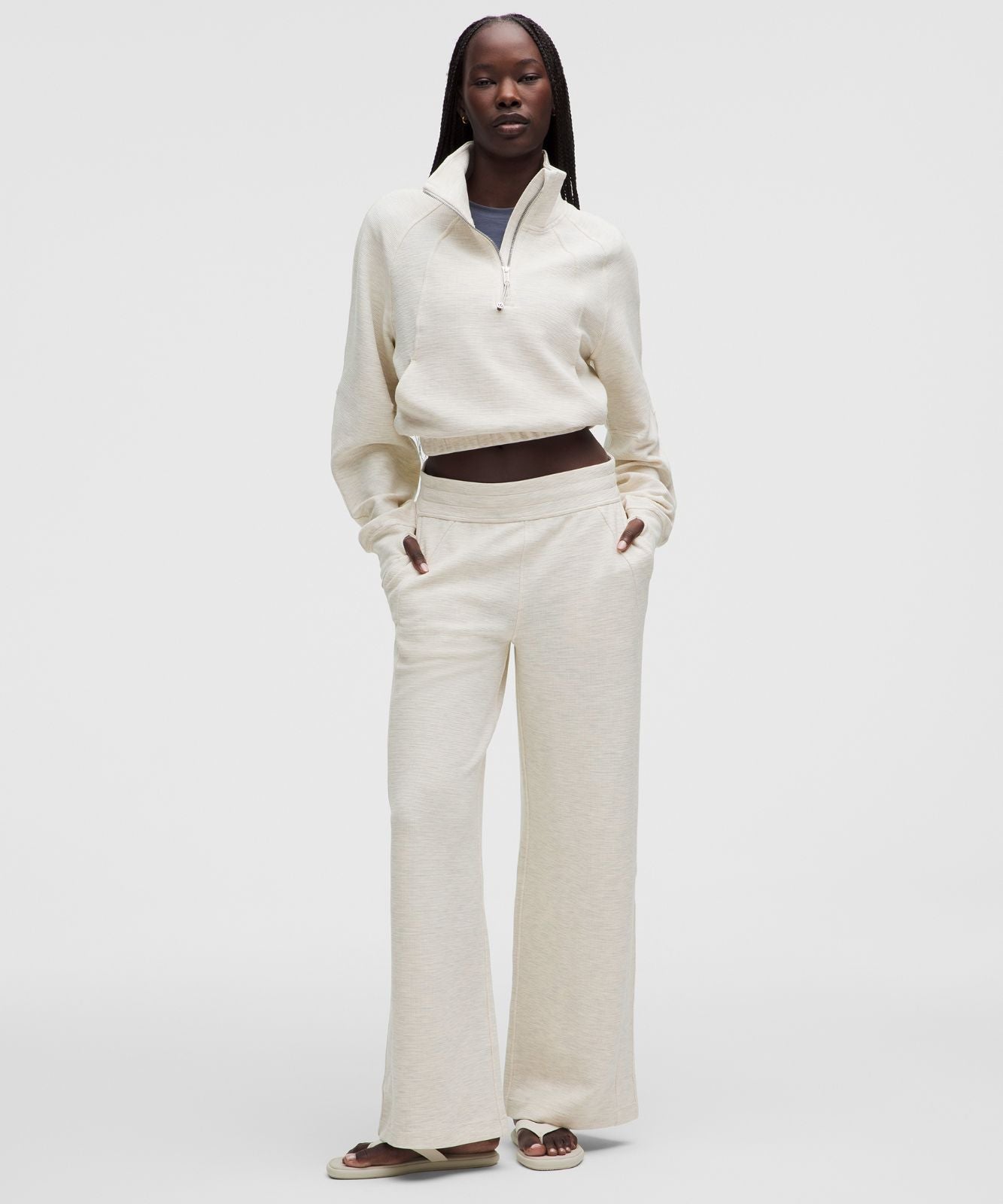 Scuba Cropped Funnel-Neck Half Zip *Waffle Heathered Light Ivory