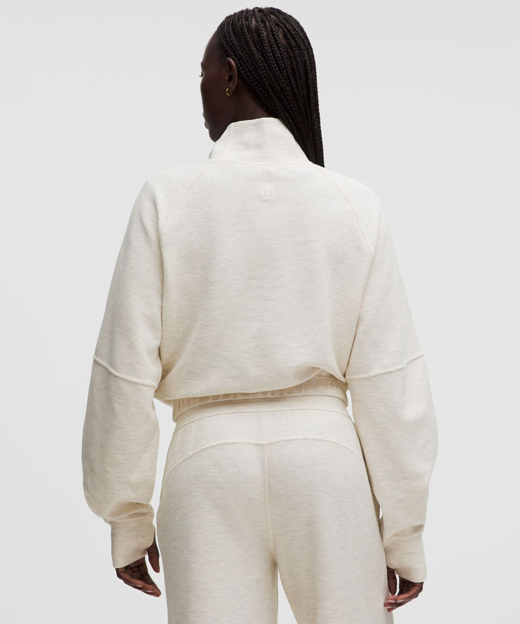 Scuba Cropped Funnel-Neck Half Zip *Waffle Heathered Light Ivory