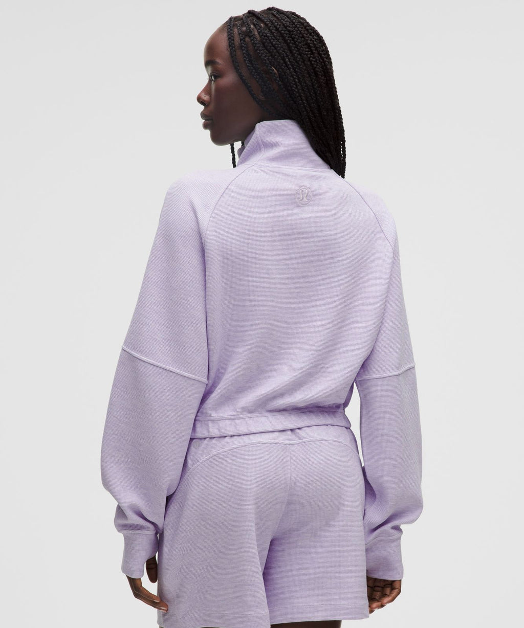 Scuba Cropped Funnel-Neck Half Zip *Waffle Heathered Faint Lavender