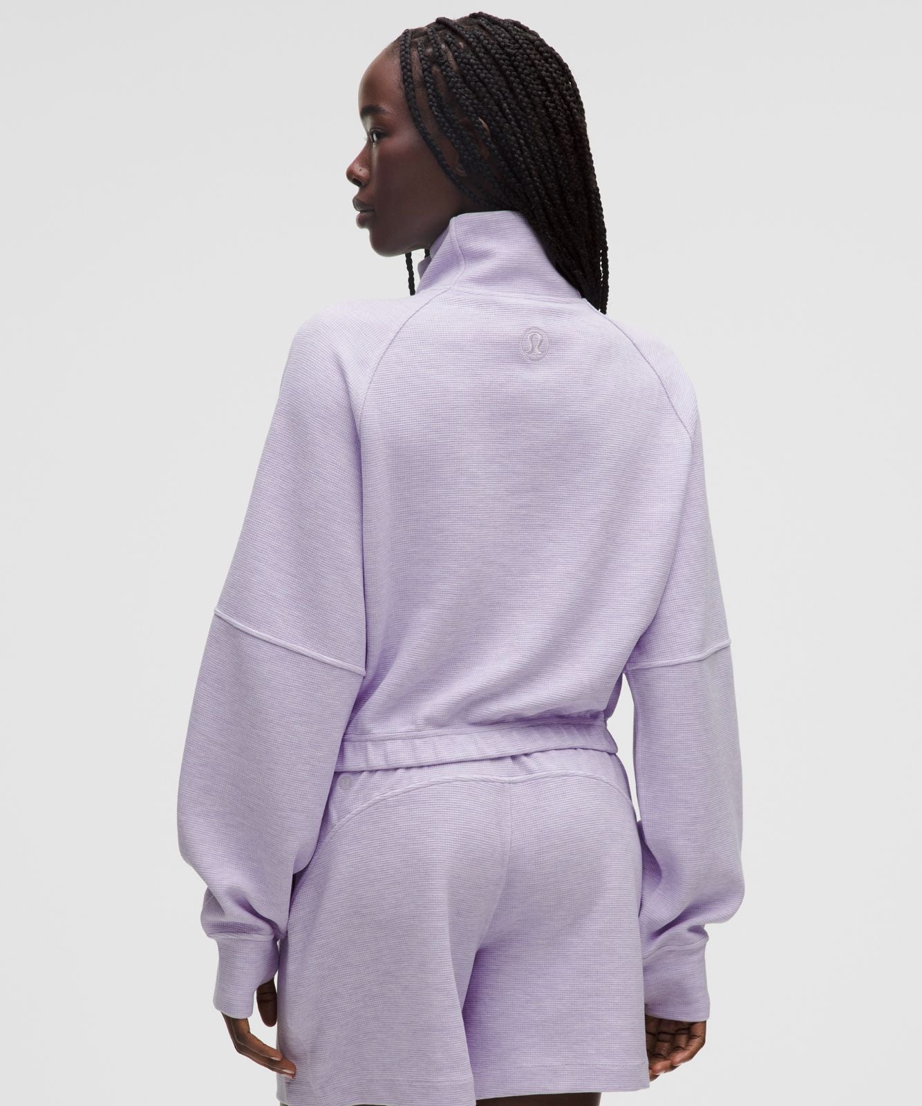 Scuba Cropped Funnel-Neck Half Zip *Waffle Heathered Faint Lavender