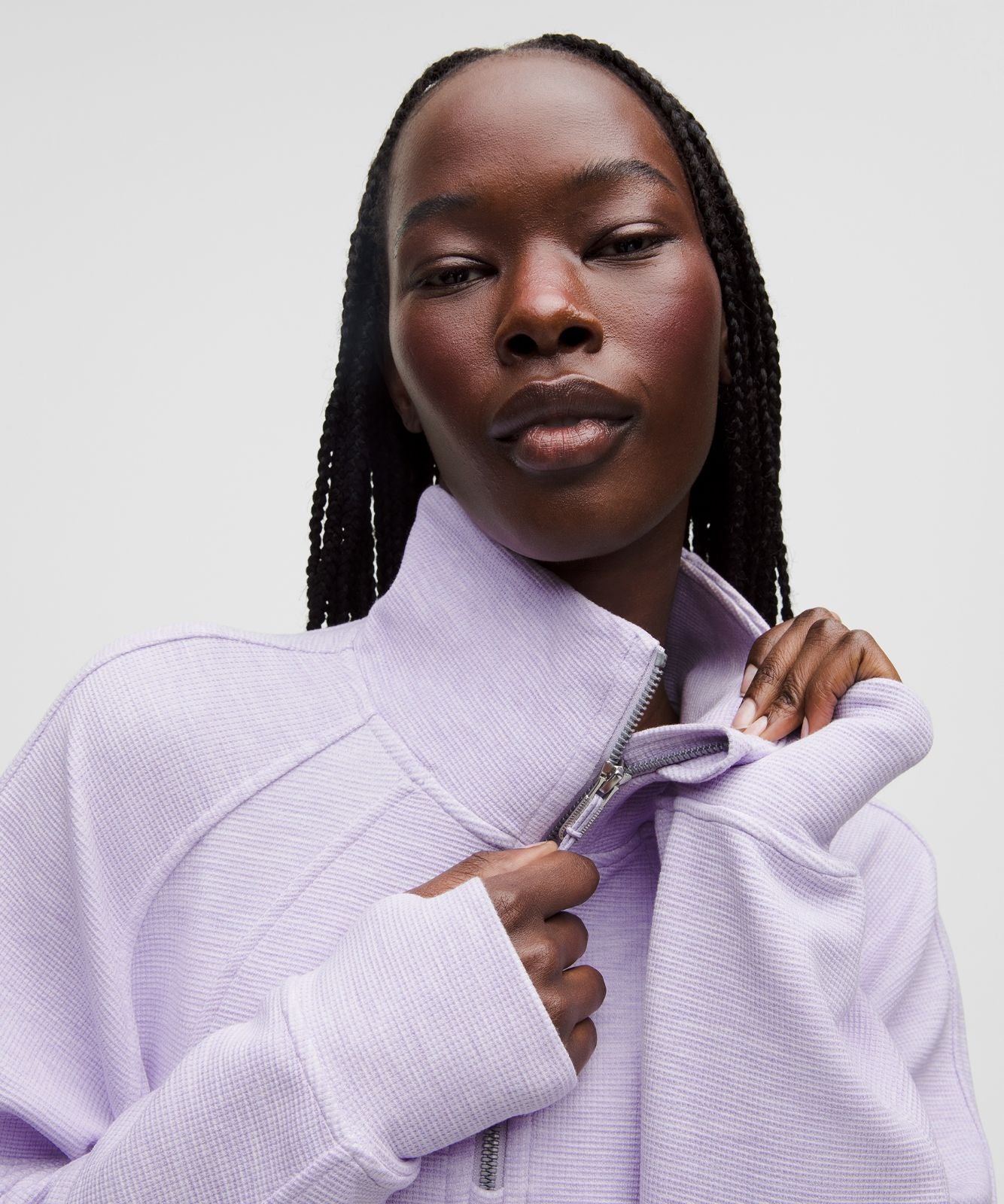 Scuba Cropped Funnel-Neck Half Zip *Waffle Heathered Faint Lavender