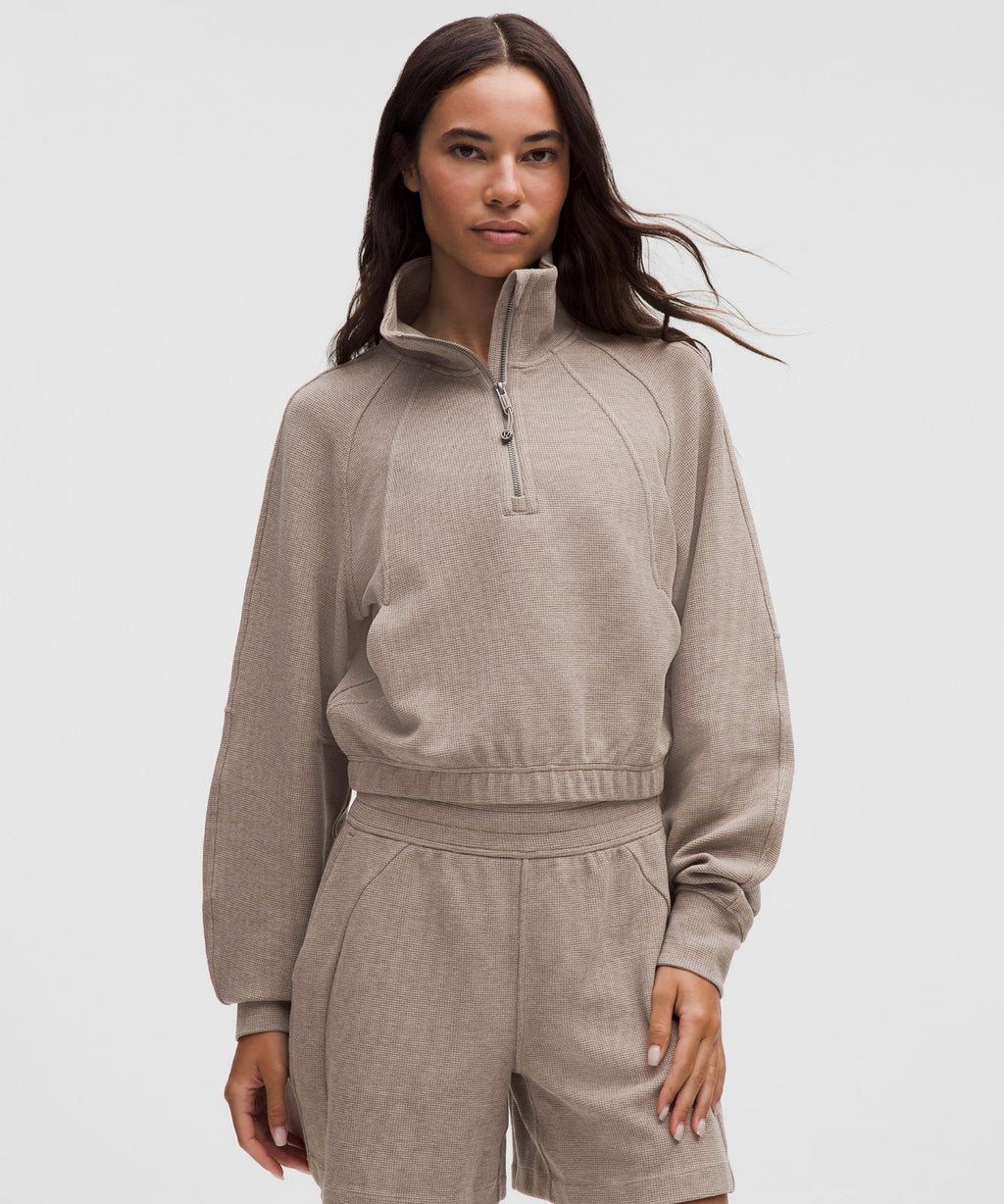 Scuba Cropped Funnel-Neck Half Zip *Waffle Heathered Warm Ash Grey